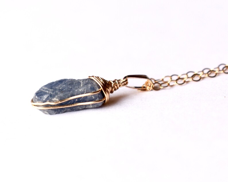 Blue Sapphire Pendant Raw Stone September Birthstone Necklace Mother/'s Day Gift Raw Sapphire Necklace 14k Gold Filled