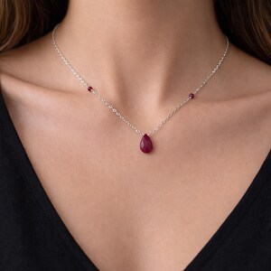 Dainty Ruby Drop Necklace, Sterling Silver, Gold Filled, July Birthstone Jewelry, Minimalist Choker image 3