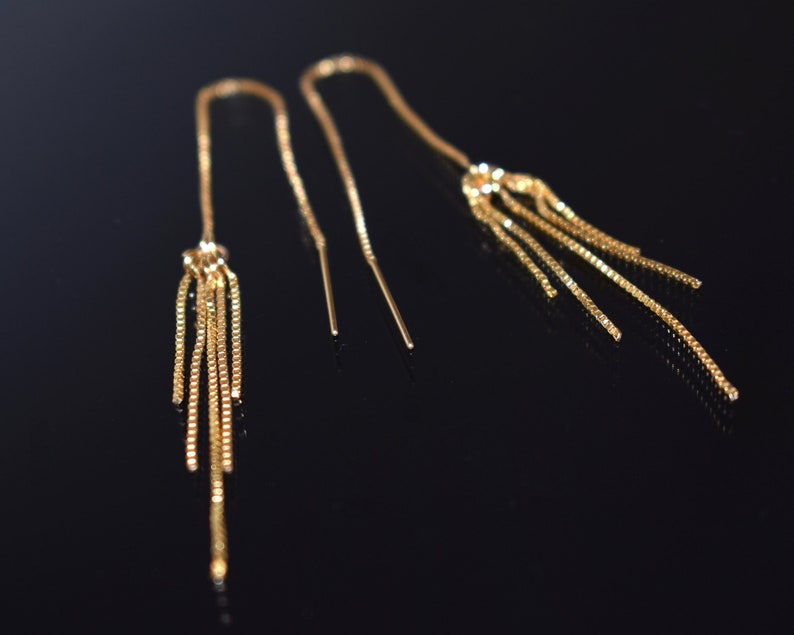 Tassel Threader Earrings Sterling Silver Fringe Ear Thread Etsy