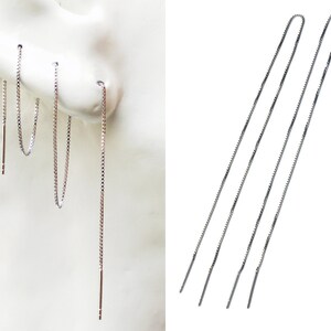 Extra long threader earring for multiple piercing in sterling silver, rose gold / gold vermeil image 1