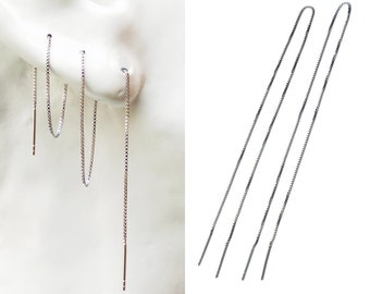 Extra Long 8" Earring Multiple Piercing Sterling Silver Rose Gold Vermeil Threader Earring 15 20cm Chain Earring Minimal Ear Thread Earring