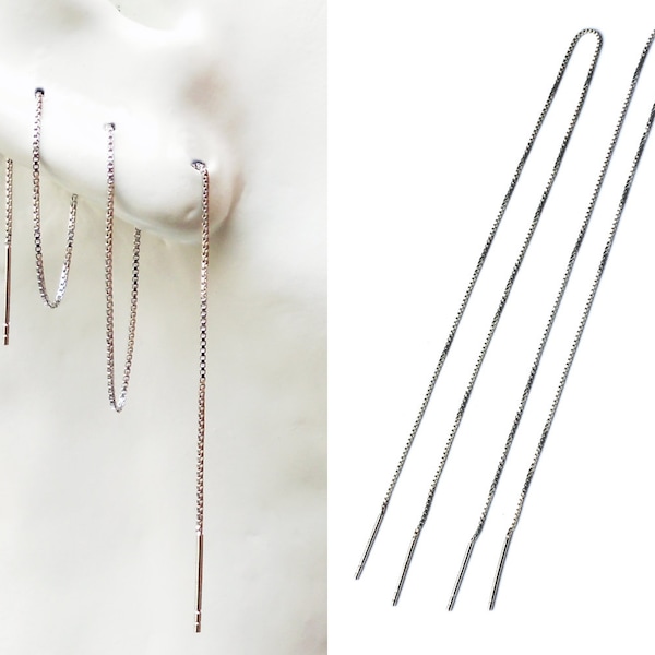 Extra long threader earring for multiple piercing in sterling silver, rose gold / gold vermeil