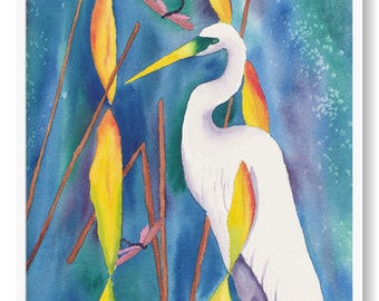 Heron and the Dragonfly - Watercolor Digital Downloadable Print