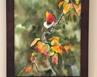 Robin in the Tree original watercolor painting