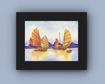 Chinese Junk Boats 11x14 giclee