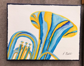 Trumpet is an 11x14 original watercolor painting