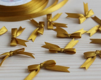 50/100 Gold Mini Satin Ribbon Bows Applique Embellishments Wedding Decoration Baby Shower Card Making Scrapbooking Small Tiny Bows