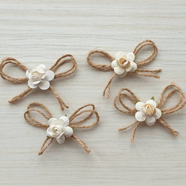 15/20/30/40/50 Jute Twine Mini Bows Applique Embellishments Wedding Decoration Fabric Bow Card Making Scrapbooking Small Tiny Rustic Bows