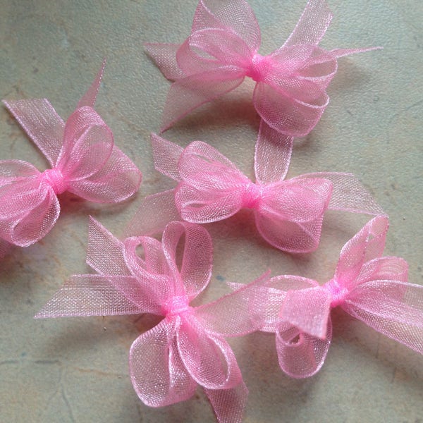 50/100 Pink Mini Organza Ribbon Bows Applique Embellishments Wedding Decoration Fabric Bow Card Making Scrapbooking Small Tiny Bows