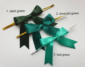 2'' Christmas Green Pre-Tied Satin Bows, Wedding and Baby Shower Decorations, Green Favor Bows, Dark Green Bows, Emerald Bows, Turquoise Bow