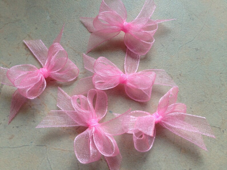 50/100 Pink Mini Organza Ribbon Bows Applique Embellishments Wedding