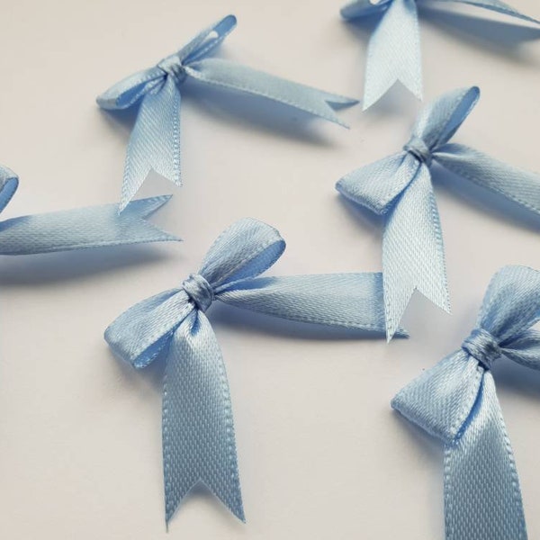 Baby Blue Mini Satin Ribbon Bows Applique Embellishments Wedding Decoration Baby Shower Card Making Scrapbooking Small Tiny Bows