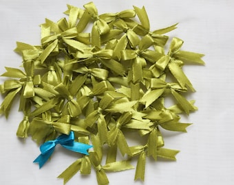 Chartreuse Mini Satin Ribbon Bows Olive Green Applique Embellishments Wedding Decoration Fabric Bow Card Making Scrapbooking Small Bows