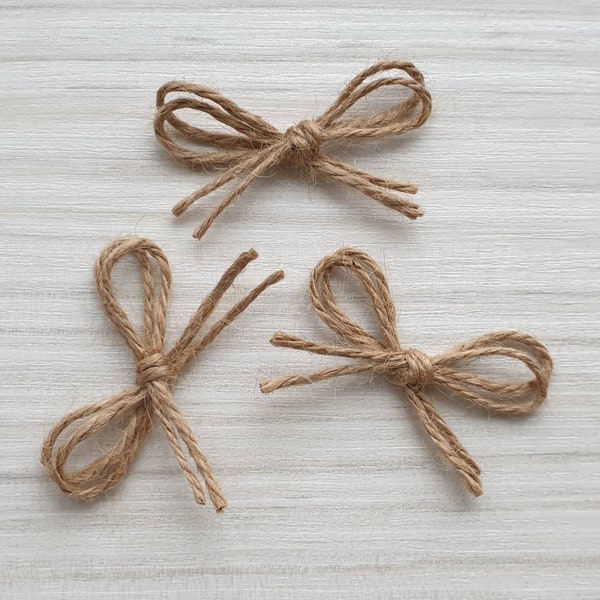 20/30/40/50 Jute Twine Mini Bows Applique Embellishments Wedding Decoration Fabric Bow Card Making Scrapbooking Small Tiny Rustic Bows