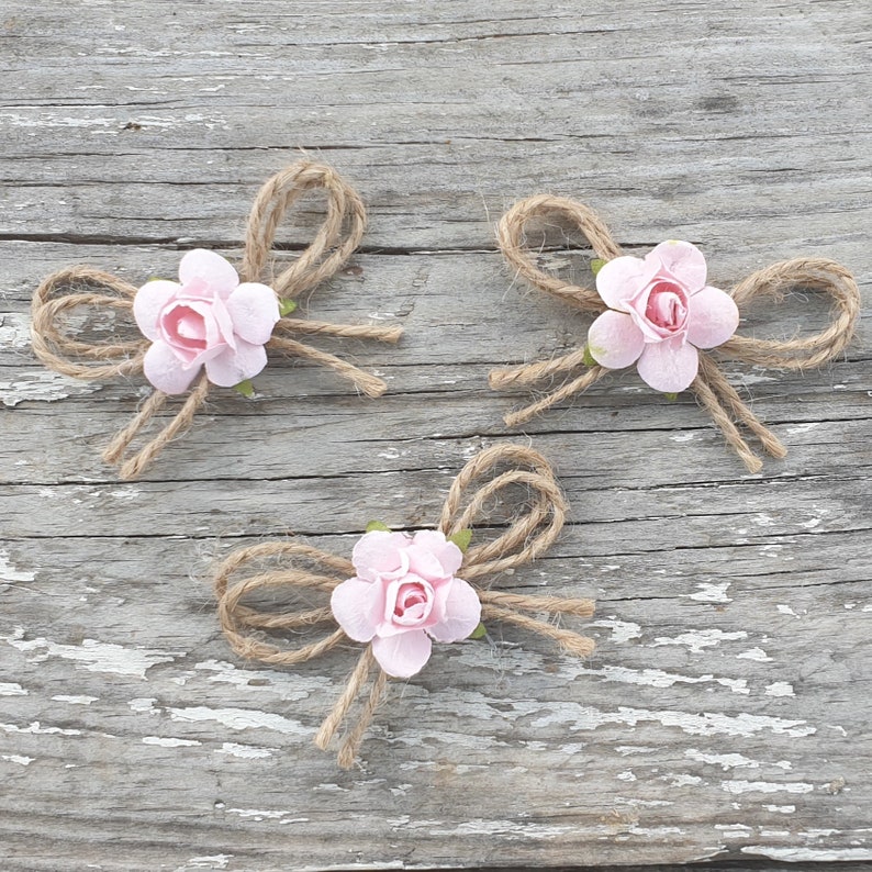 Jute Twine Mini Bows With Paper Flowers Wedding Decoration Fabric Bow