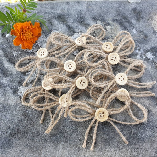 20/30/40/50 Jute Twine Mini Bows Applique Embellishments Wedding Decoration Fabric Bow Card Making Scrapbooking Small Tiny Rustic Bows