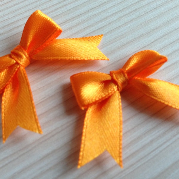 50/100 Orange Mini 9mm Satin Ribbon Bows Applique Embellishments Wedding Decoration Baby Shower Card Making Scrapbooking Small Tiny Bows