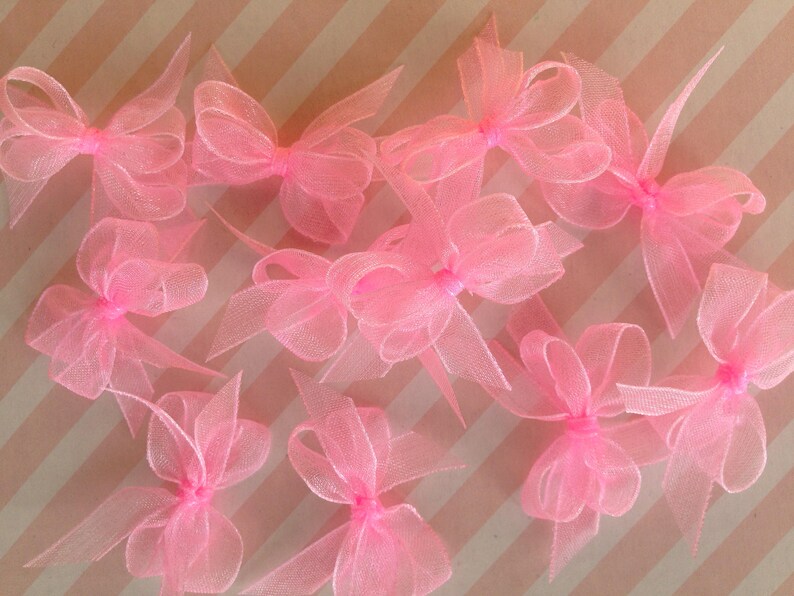 50/100 Pink Mini Organza Ribbon Bows Applique Embellishments Wedding