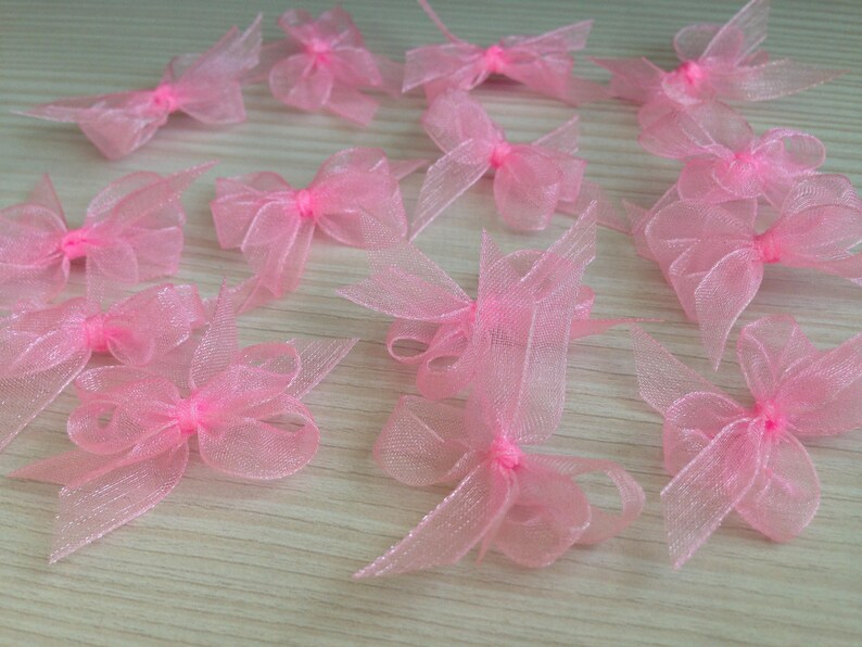 50/100 Pink Mini Organza Ribbon Bows Applique Embellishments Wedding