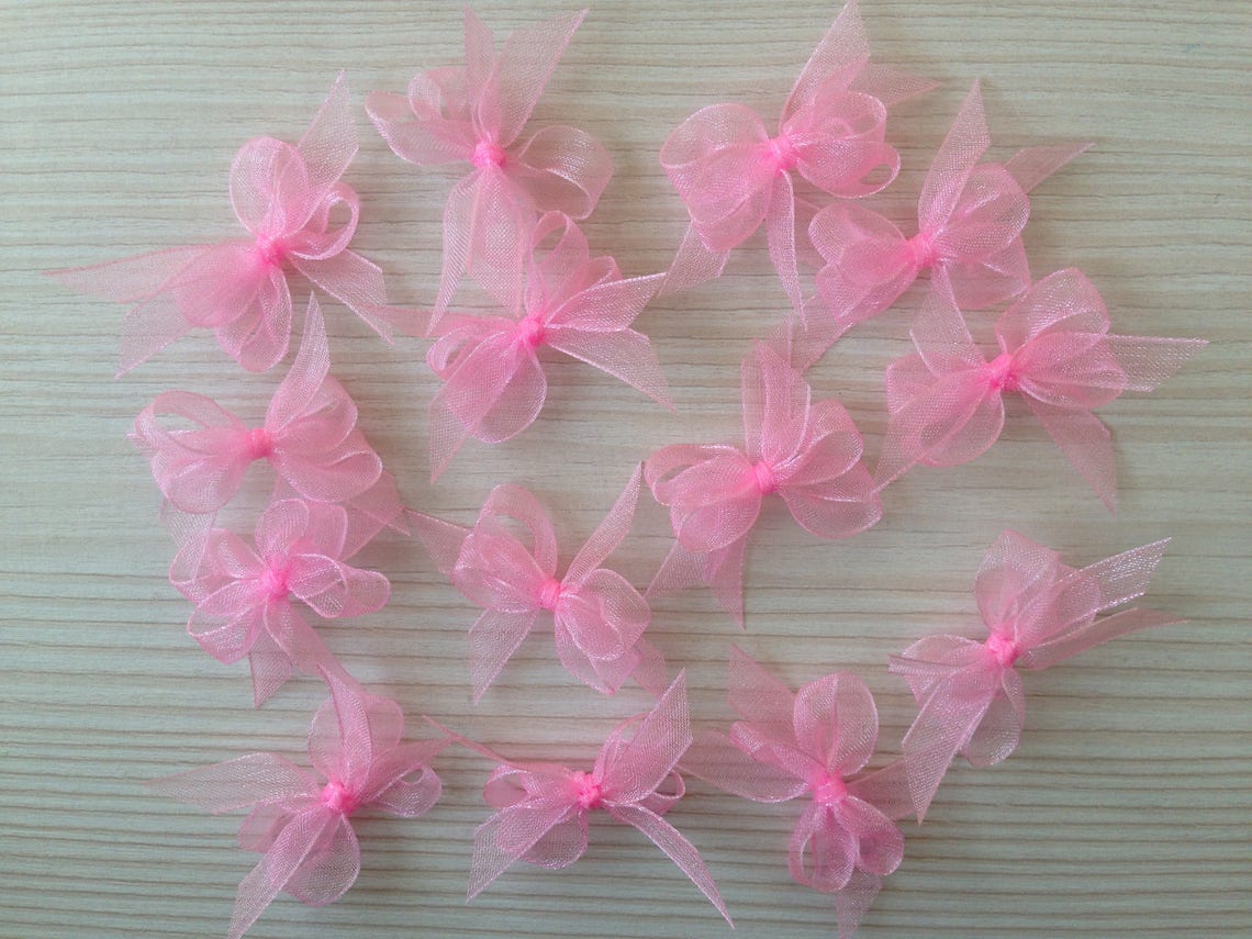 50/100 Pink Mini Organza Ribbon Bows Applique Embellishments Etsy