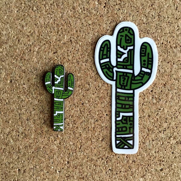 Cactus Hat Pin & Sticker by Ben Focus