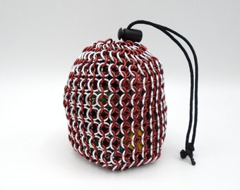 Chainmail Dice Bag - Silver and Red - Large