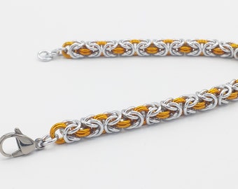 Chainmail Bracelet - Silver and Orange Byzantine Weave