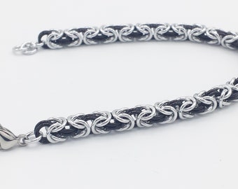 Chainmail Bracelet - Silver and Black Byzantine Weave