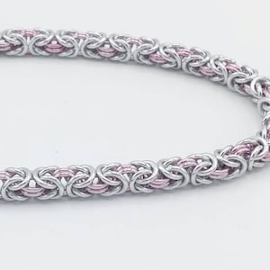 Chainmail Bracelet - Silver and Pink Byzantine Weave