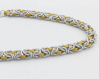 Chainmail Bracelet - Silver and Gold Byzantine Weave