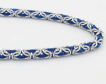 Chainmail Bracelet - Silver and Royal Blue Byzantine Weave