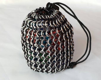 Chainmail Dice Bag - Black and Silver - Large