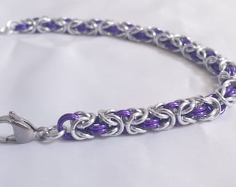 Chainmail Bracelet - Silver and Purple Byzantine Weave