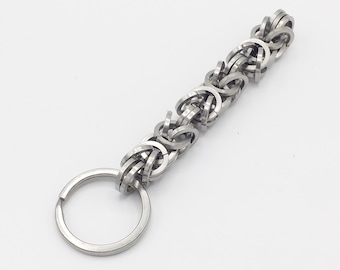 Chainmail Keychain: Stainless Steel Byzantine Weave - Square Rings