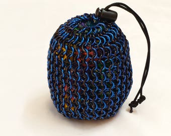 Chainmail Dice Bag - Black and Blue - Large