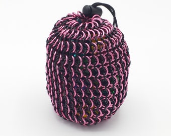 Chainmail Dice Bag - Black and Pink - Large