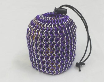 Chainmail Dice Bag - Silver and Purple - Large