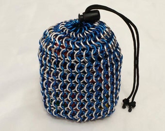 Chainmail Dice Bag - Silver and Blue - Large