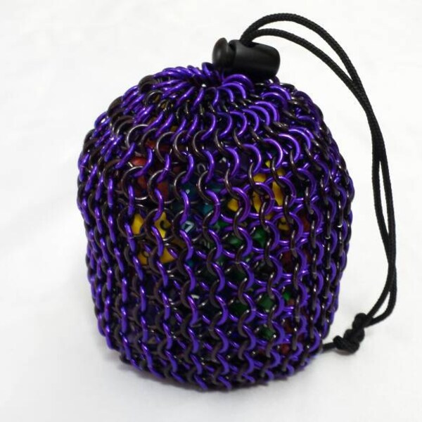 Black and Purple Chainmail Dice Bag - Large