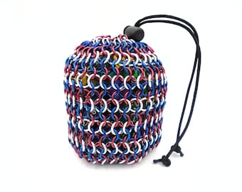 Chainmail Dice Bag - Red, "White," and Blue - Large