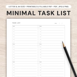 Minimale Aufgabenliste zum Ausdrucken | Aufgabenplaner | Meister To Do Liste | Minimalistisch | Schwarz Weiß | DIN A4 | US Letter | Sofortdownload