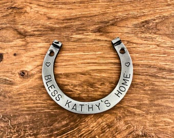 Personalized Rustic Iron Horseshoe Charm: Hand Forged Farmhouse Decor