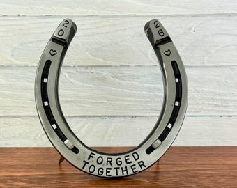 Personalized Steel Horseshoe, Hand Stamped Wedding Keepsake, Rustic Decor, Lucky Charm