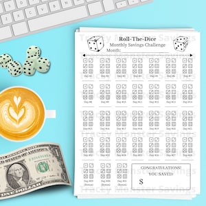 Roll The Dice Savings Challenge Tracker | Monthly Challenge | Monthly | Money Savings Challenge | Money Challenge | Saving Challenge | Dice