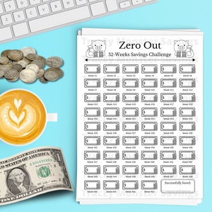 Zero Out 52 Weeks Savings Challenge & Tracker | Zero Out Savings Challenge | Zero Out | Money Savings Challenge | 365 Savings Challenge