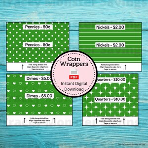 Coin Roll Wrappers for US Currency - Green | Assembly Required | Custom Change Wrapper | Pennies | Nickels | Dimes | Quarters | Coins