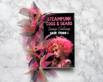 Steampunk Cogs & Gears Savings Challenge Tracker Album Booklet Binder Ribbon | Free Shipping | Saving Money | Financial Habit Trackers