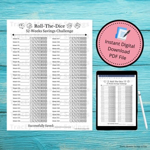 Roll The Dice Savings Challenge Tracker | 52 Weeks | Money Savings Challenge | Saving Money | Money Challenge | Saving Challenge | Dice