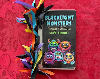 Blacklight Monsters Savings Challenge Tracker Album Booklet Binder Ribbon | Free Shipping | Saving Money | Monster Themed | Halloween
