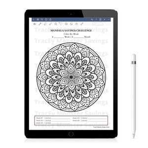 CIRCLE FLOWER Mandala Color by Week Money Savings Challenge Tracker ...